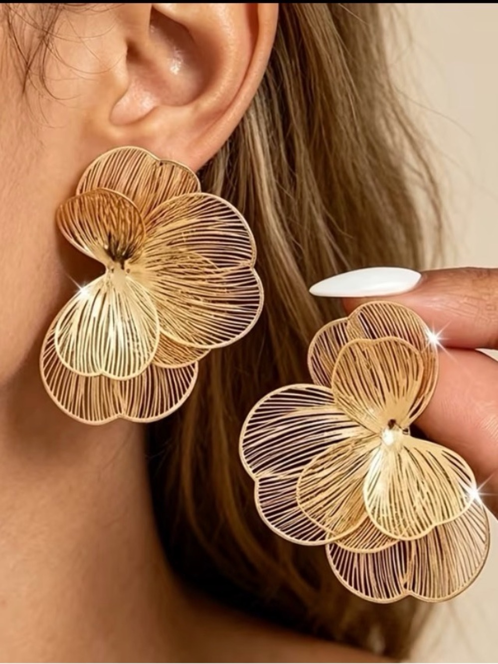 Gold Floral Filigree Statement Earrings - Women Jewelry